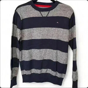 Tommy Hilfiger Boy’s Striped Pullover Sweater Navy Gray Size Med